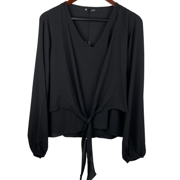 Krisa | Black Chiffon Layered Tie Front Blouse New - Picture 1 of 9
